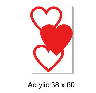 Acrylic heart, 1 solid ,60 x 38mm , pack of 4